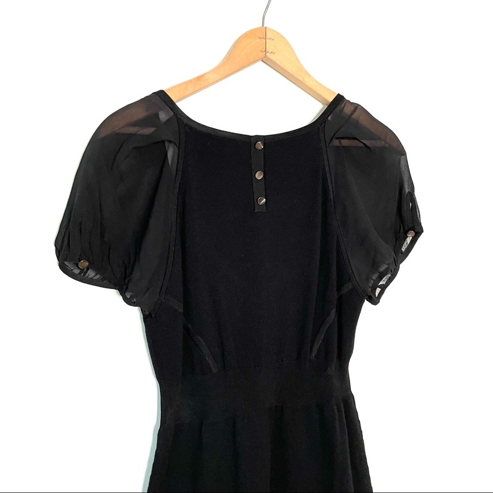 Karen Millen | Black Sweater Dress Short Silk Puff Sleeves Size 8 - Picture 4 of 9